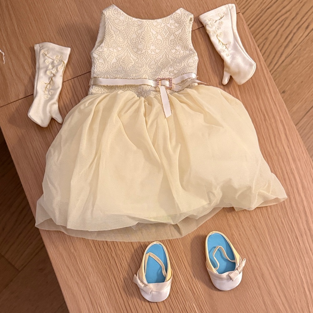 American Girl Ball Gown Set with Gloves and Satin Heels